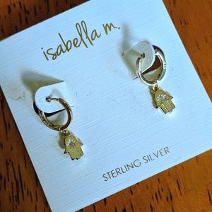 HAMSA  , hoop dangling earrings.